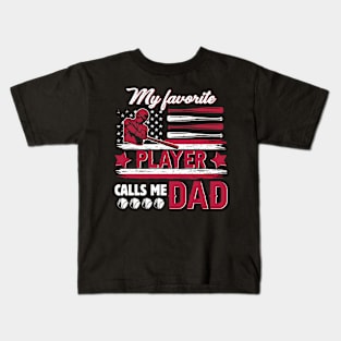 Tee Ball Dad Shirts For Men Funny Fathers Day Favorite Player Calls Me Dad USA Flag Kids T-Shirt